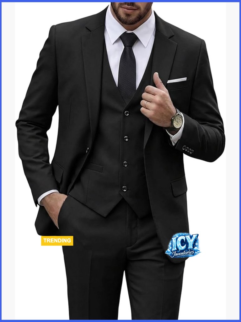 Slim Fit 3 Piece Suit Set With Tie, Recycled Polyester Blend